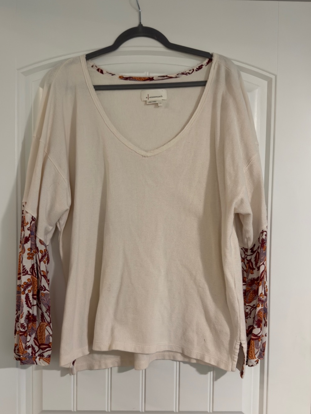 Anthropologie Annette Thermal Waffle Shirt - Oversized Knit Floral Sleeve Top